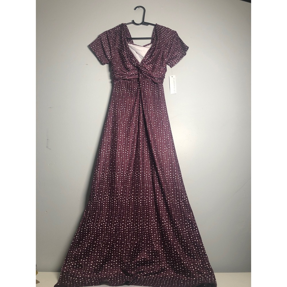 Loveappella Fitted Cutout Detail Dress Womens L Burgundy Polka Dot Maxi